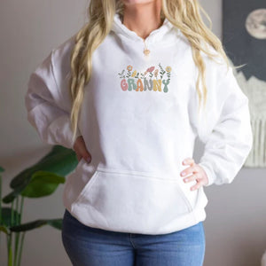Embroidered Granny Hoodie, Alphabet Floral Embroidery Letters Hood, Best Gift For Mother's Day