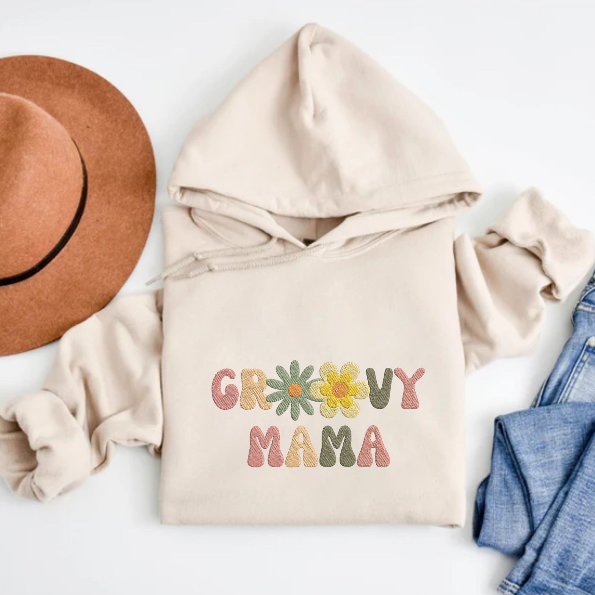 Embroidered Groovy Mama Hoodie, Custom Mama with Flower Hoodie, Gift Idea For Mom