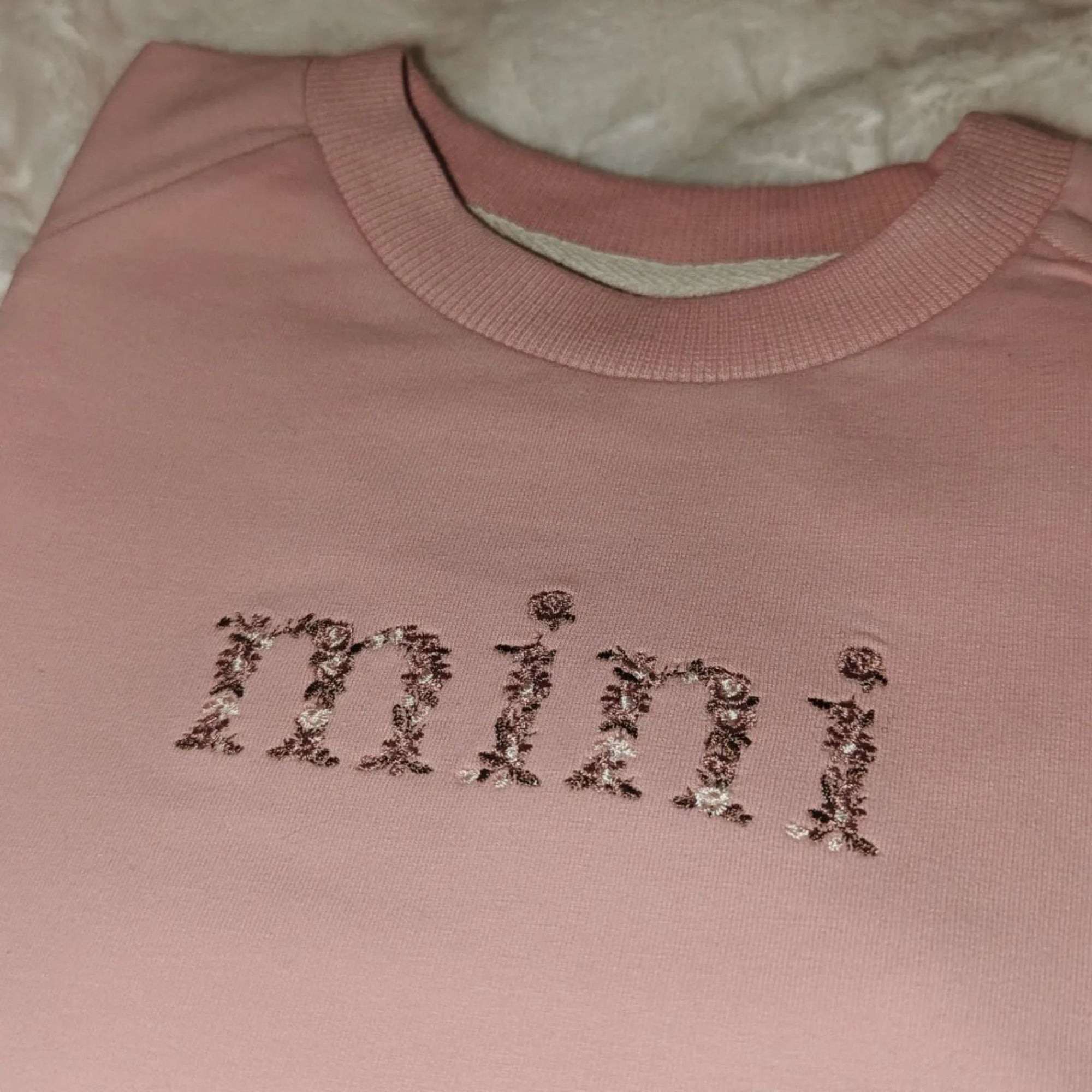 Embroidered Mimi Floral Sweatshirt With Custom Kid's Name On Sleeve, Gift for Grandma