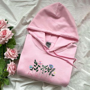 Floral Mama Embroidered Hoodie with Custom Kid Name on Sleeves, Best Gifts For New Mama