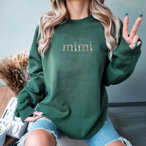 Floral Mimi Embroidered Sweatshirt With Custom Initial On Sleeve, Gift For Mimi Grandma