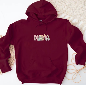Embroidered Mama Hoodie, Customized Hoodie With Embroidery Flower Letters, Mama Gift Ideas