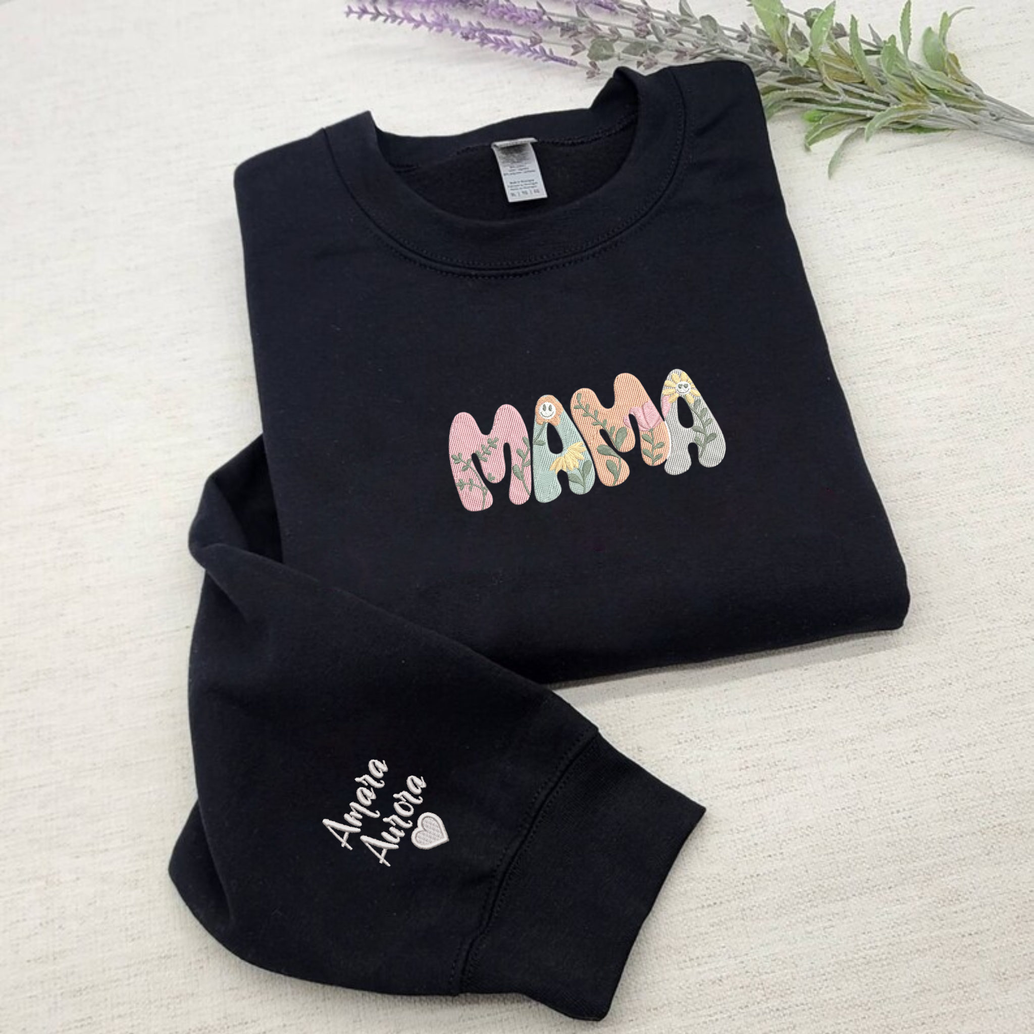 Embroidered Mama Crewneck Sweatshirt, Mom And Daughter Matching Shirt,  Embroidered Mama Sweatshirt With Kids Name - Embroly
