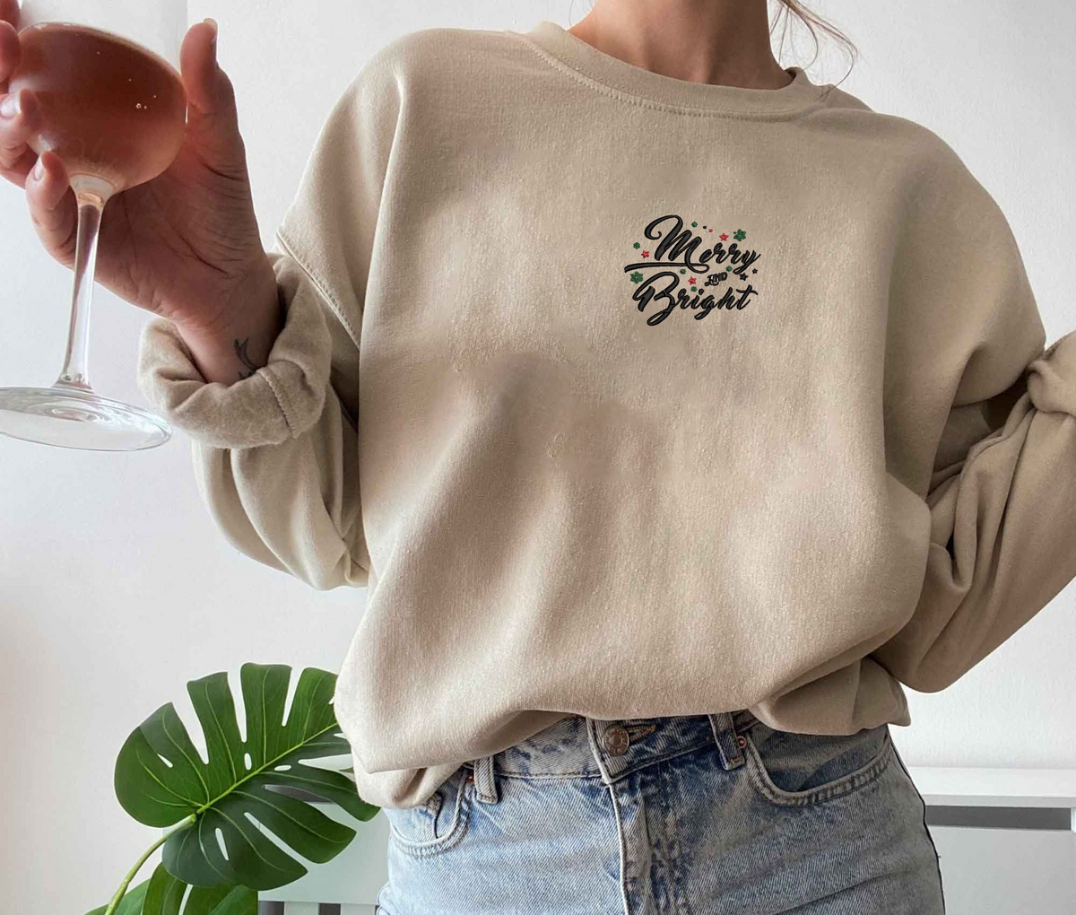 Merry Bright Christmas Gifts Sweatshirt, Hoodie Embroidered - Embroly