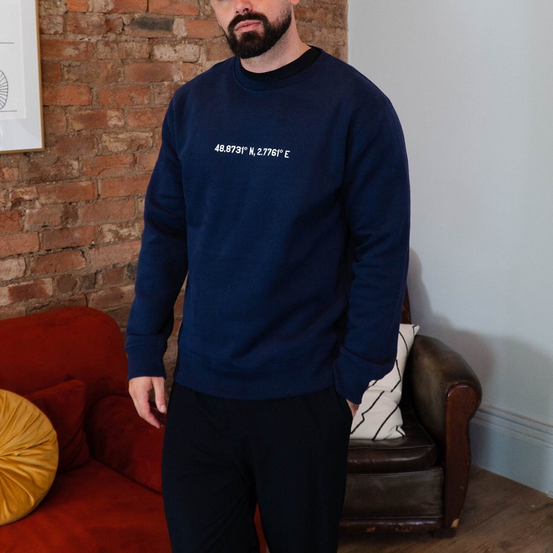 Custom Embroidered Personalized Longitude and Latitude Special Location Sweatshirt, Hoodie