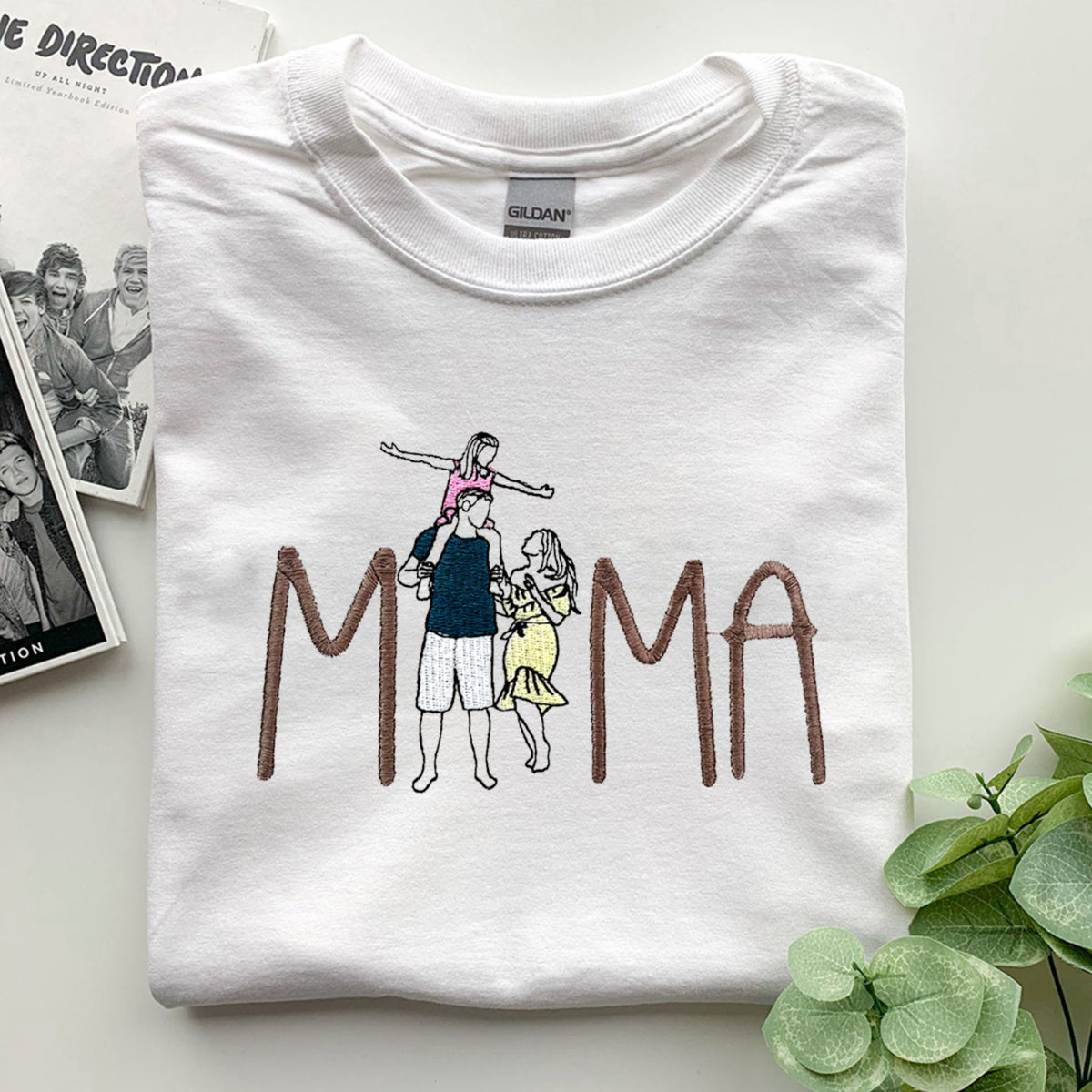 Mama Embroidered Shirt, Custom Embroidered Tee With Portrait From Your Photo, Mama Gift - Embroly