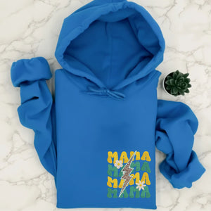 Mama Lightning Bolt Embroidered Hoodie, Mother's Day Embroidery Design, Custom Mama with Flower Hood