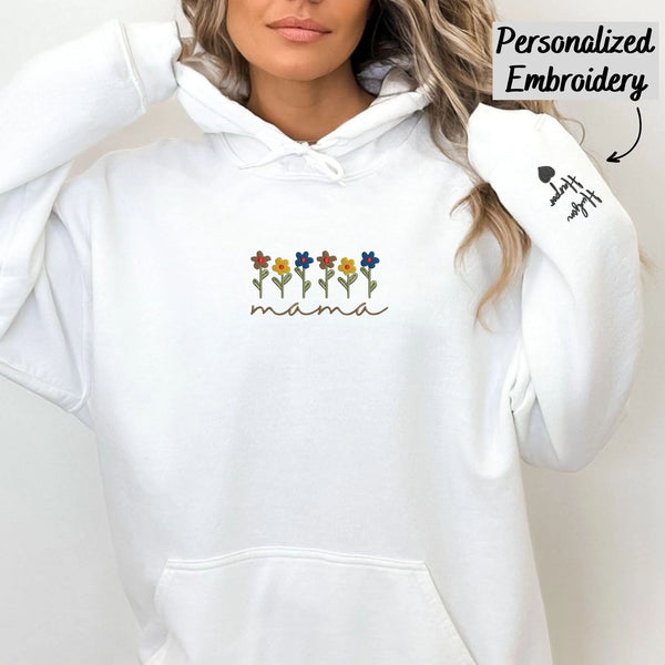 Custom Embroidered Mama Hoodie With Simple Embroidery Flower Best