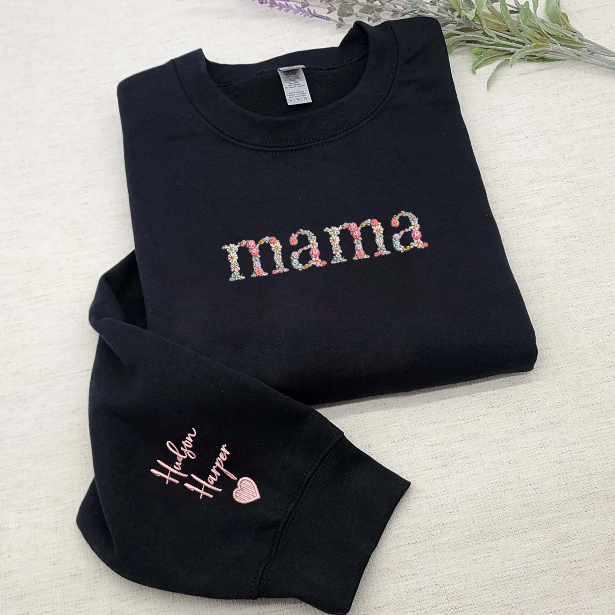 Personalised Embroidered Swearshirt with  Alphabet Floral Embroidery Letters, Best Gifts For Mom