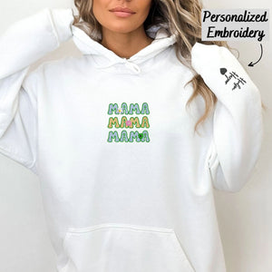 Custom Embroidered Mama Hoodie, Embroidery Flower Letters, Mother's Day Embroidery Design White / 2XL