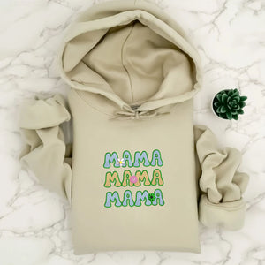 Personalized Floral Mama Embroidery Hoodie, Customized Hoodie With Initial On Sleeve