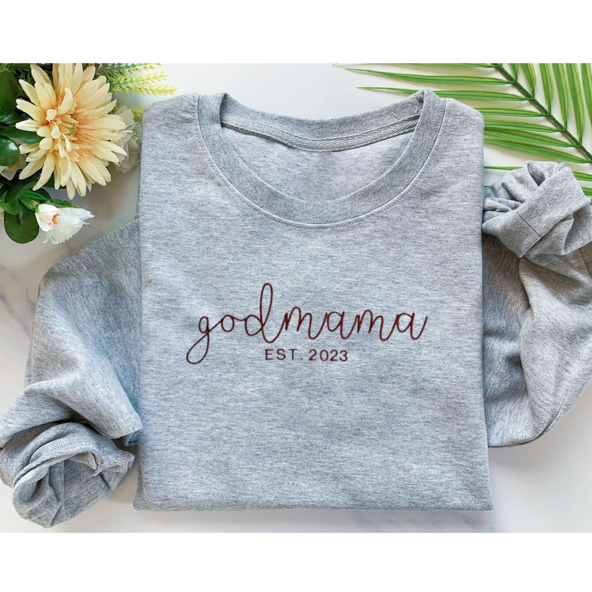 Personalized God Mama EST Sweatshirt With Cutsom Initial On Sleeve, Fairy Godmother Gift