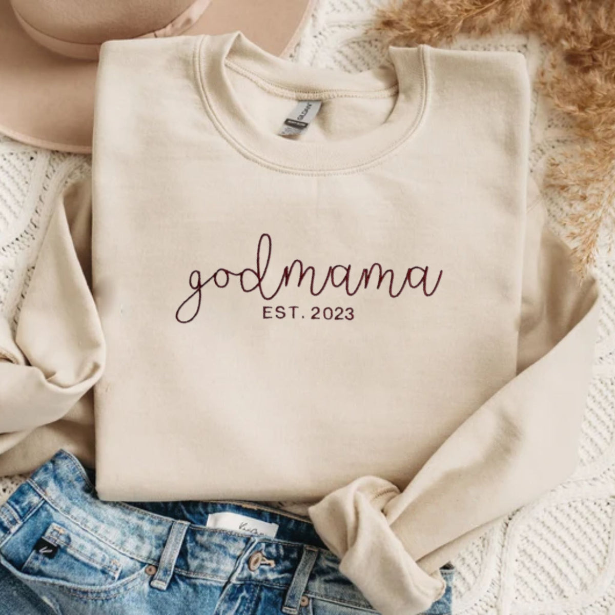Personalized God Mama EST Sweatshirt With Cutsom Initial On Sleeve, Fairy Godmother Gift