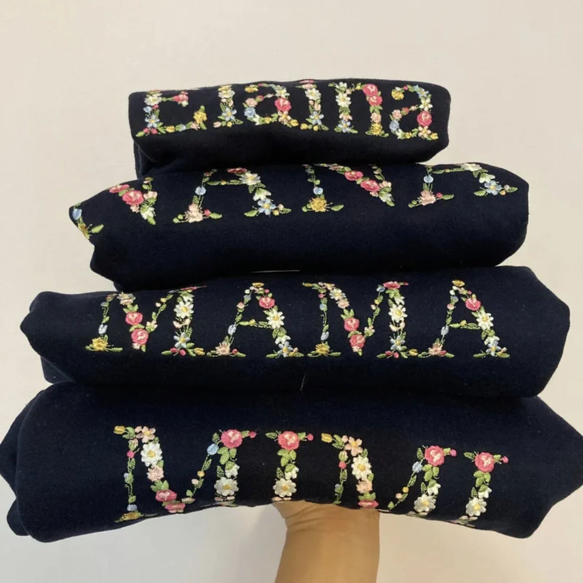 Personalized Mama Sweatshirt, Embroidery Crewneck with Name Flower Letter, Unique Gifts for New Moms