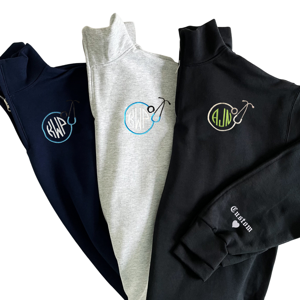 Embroidered Custom Monogram Full Zip Hoodie, Personalized Embroidery  Digitized Monogram Zip Up Hoodie