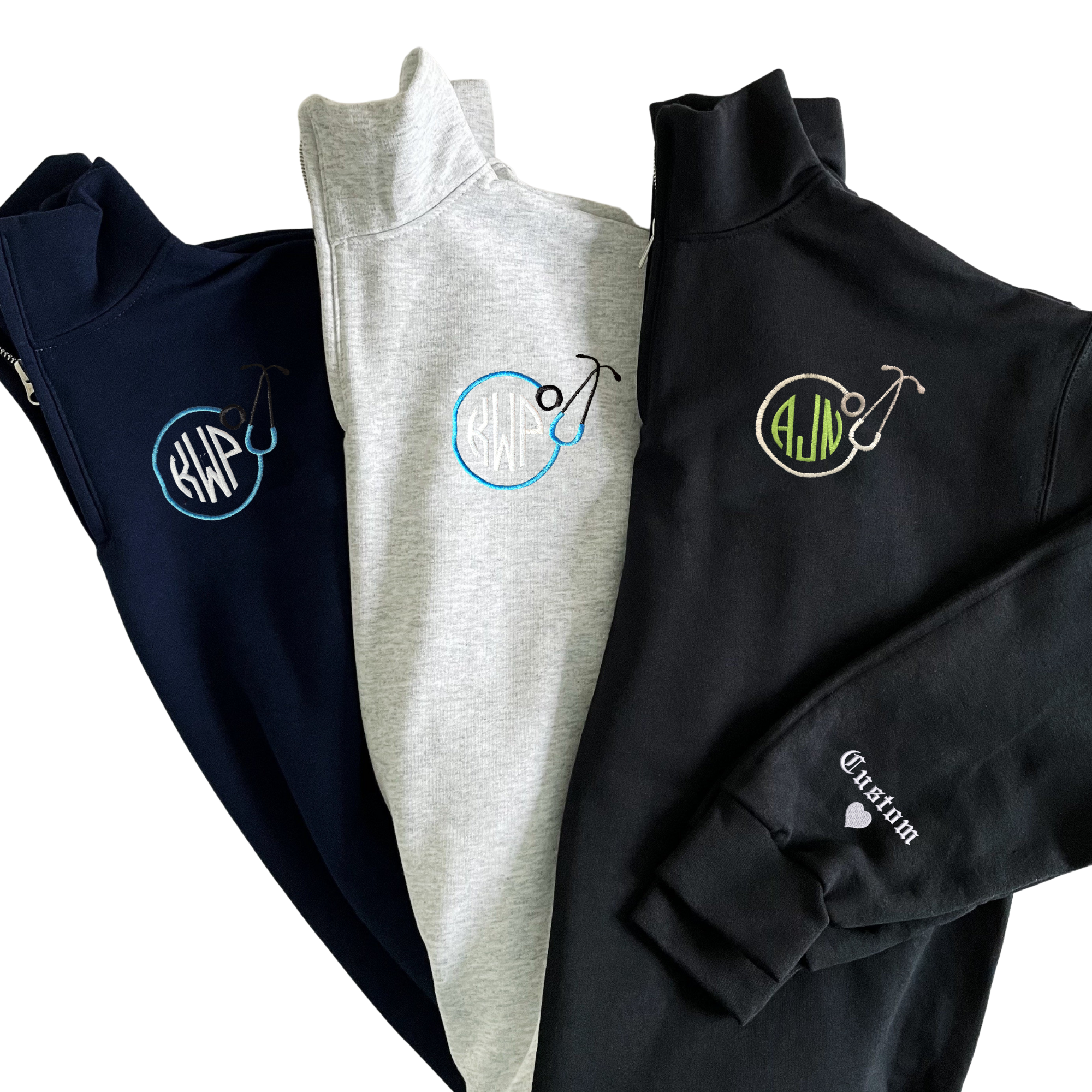 Monogrammed Embroidered Medical Caduceus 1/4 Zip Pullover