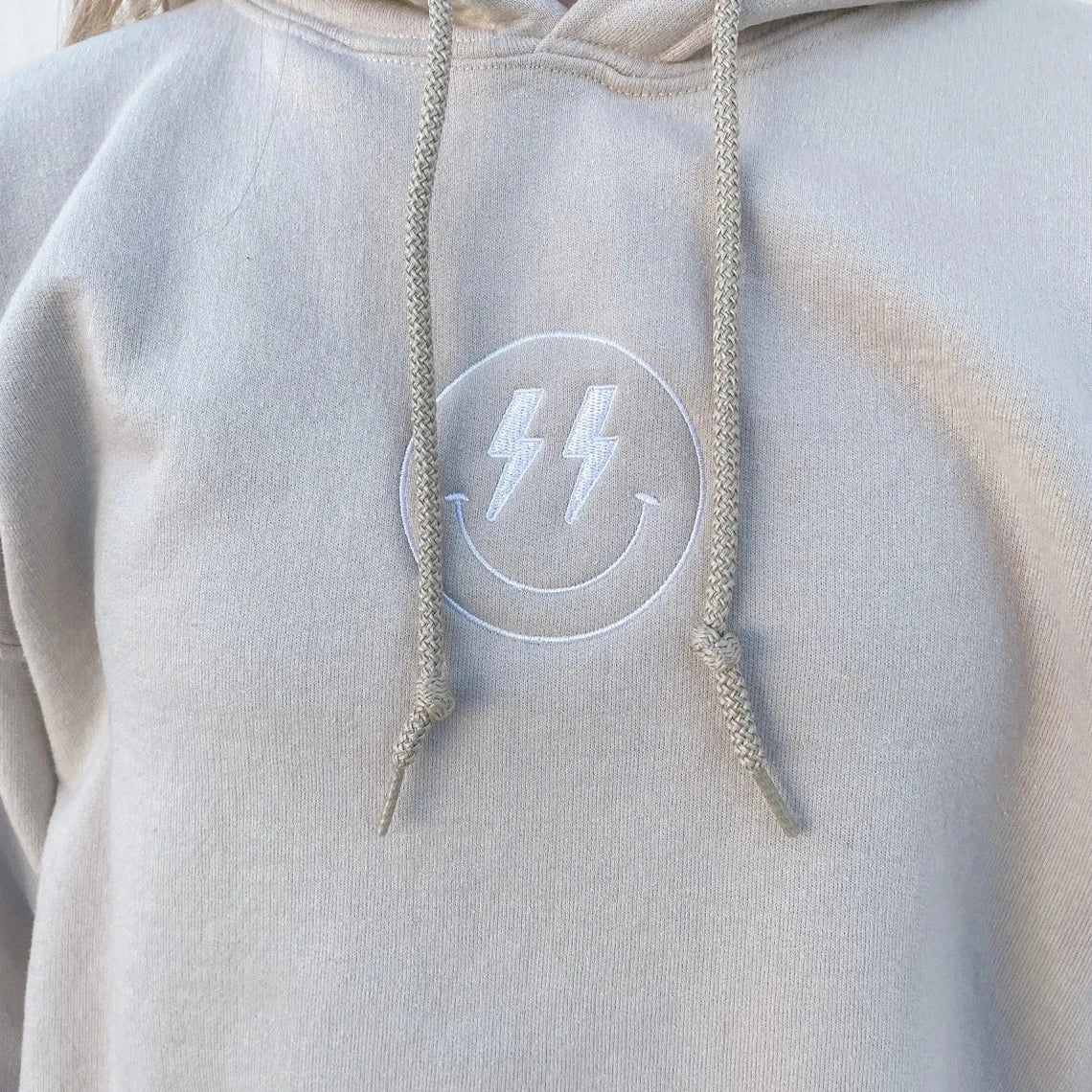 Smiley Face Sweatshirt, Hoodies Embroidered, Trendy Hapy
