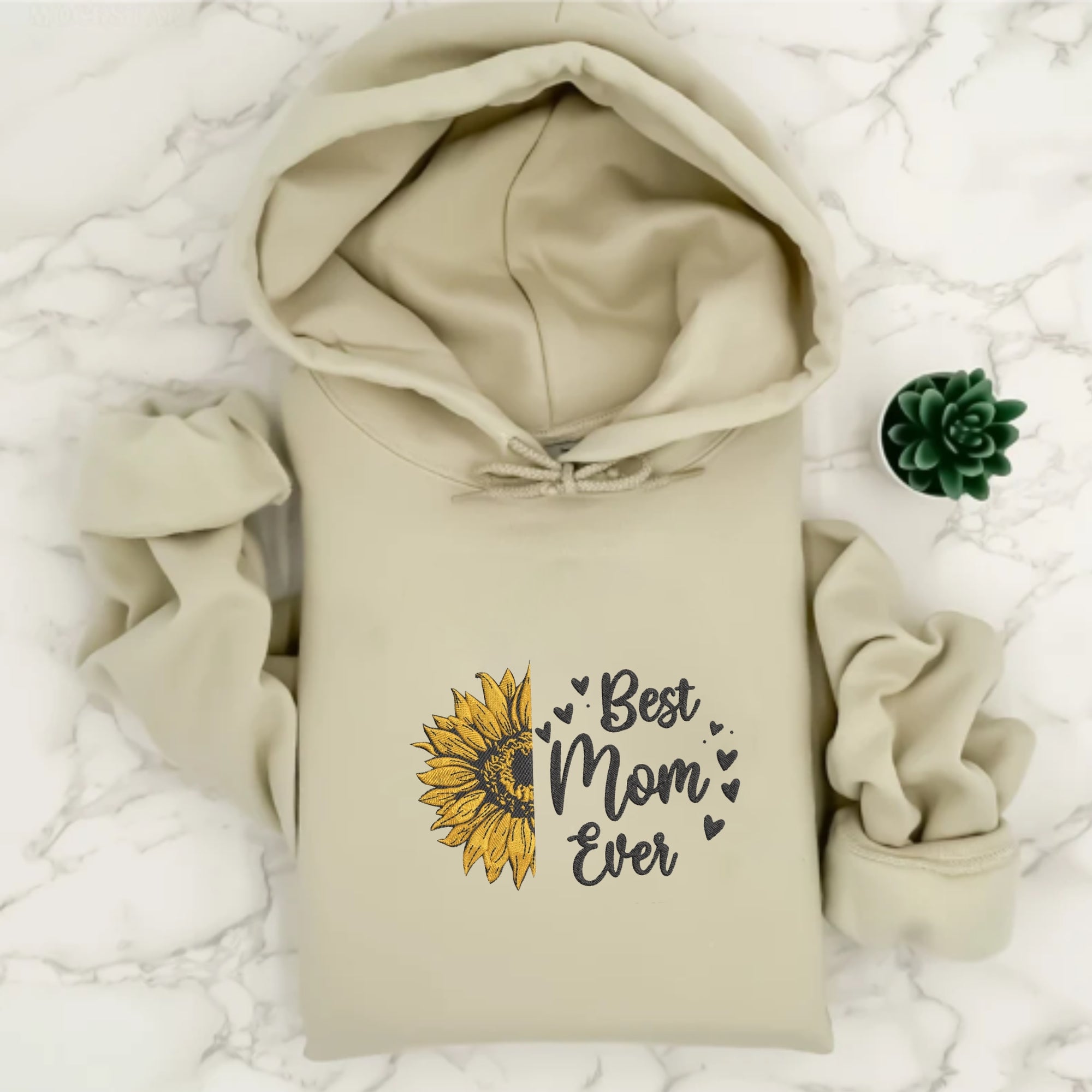 Sunflower Best Mom Ever Embroidered Hoodie, Mother's Day Embroidery Designs, Personalized Hoodie With Font Style And Icon