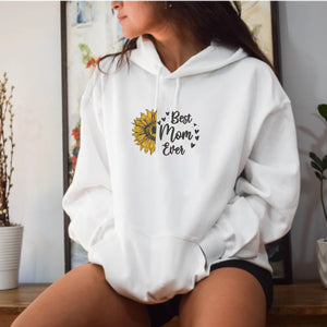 Sunflower Best Mom Ever Embroidered Hoodie, Mother's Day Embroidery Designs, Personalized Hoodie With Font Style And Icon