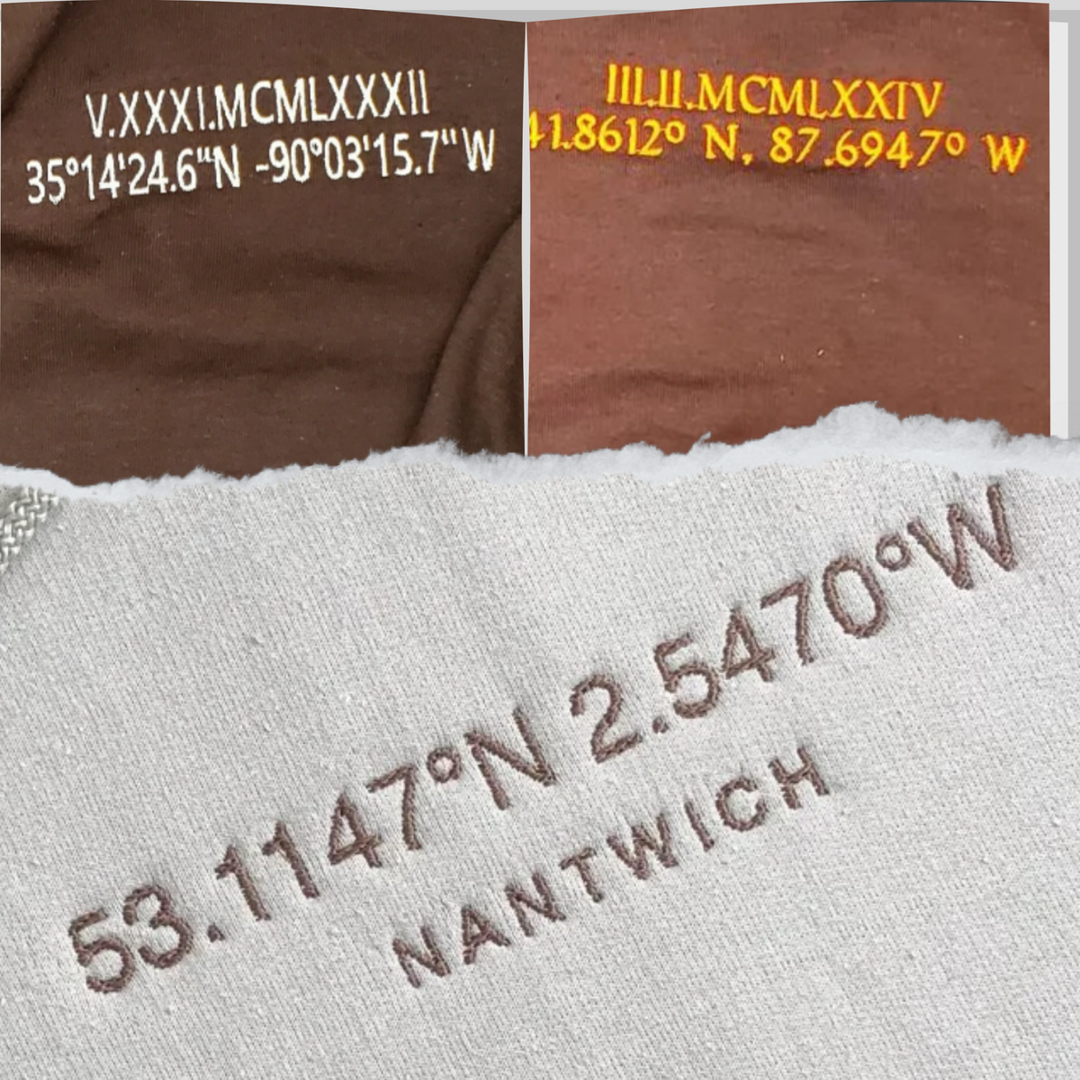 Custom Longitude and Latitude Location Sweatshirt or Hoodie with Embroidery - Embroly